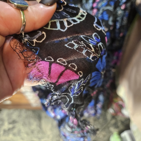 Vera Bradley Black Scarf with Blue and Pink Floral Design - Picture 3 of 3